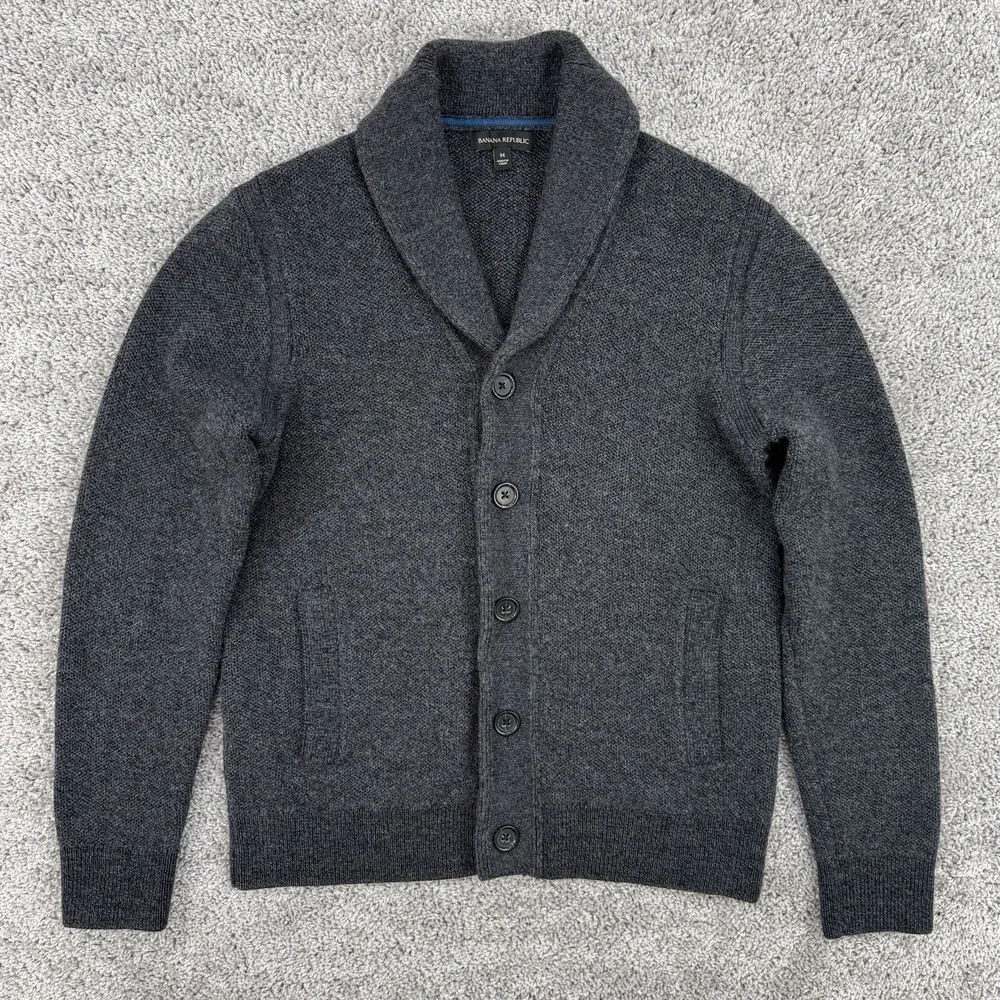 Banana Republic Merino Wool Cardigan Men's M Gray Shawl Collar Heavyweight